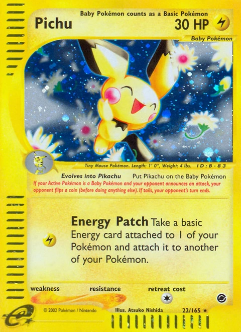 Pichu Pokémon card from Expedition Base Set, number 22 (Standard print)