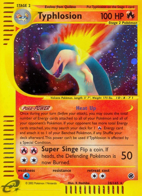 Typhlosion Pokémon card from Expedition Base Set, number 28 (Standard print)
