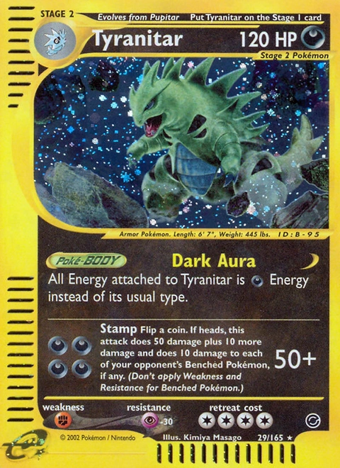 Tyranitar Pokémon card from Expedition Base Set, number 29 (Standard print)