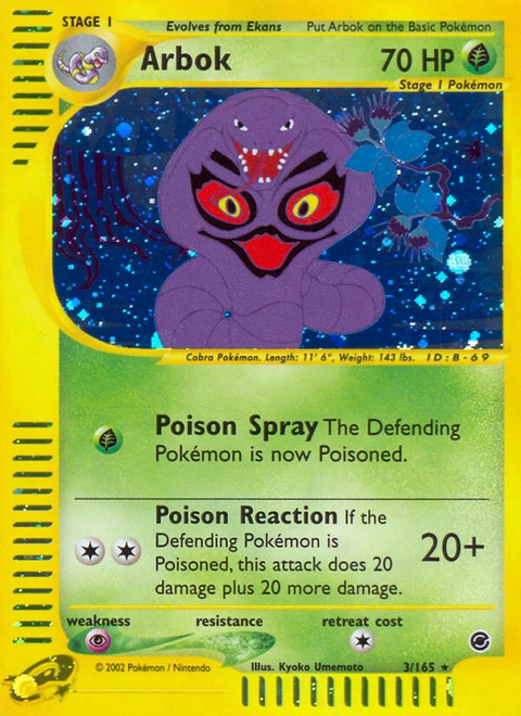 Arbok Pokémon card from Expedition Base Set, number 3 (Standard print)