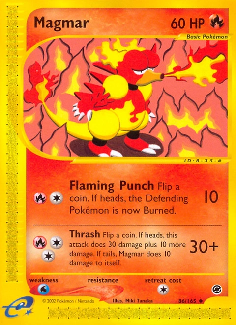 Magmar Pokémon card from Expedition Base Set, number 86 (Standard print)