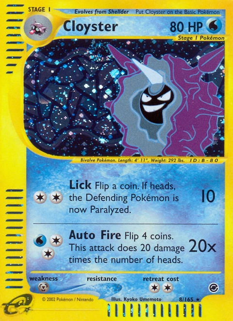 Cloyster Pokémon card from Expedition Base Set, number 8 (Standard print)