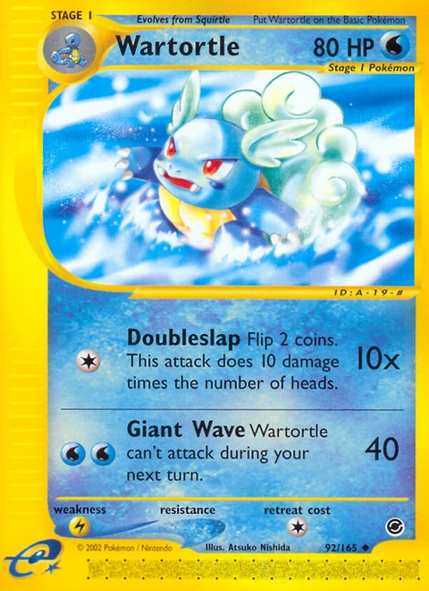 Wartortle Pokémon card from Expedition Base Set, number 92 (Standard print)