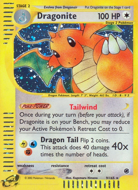 Dragonite Pokémon card from Expedition Base Set, number 9 (Standard print)