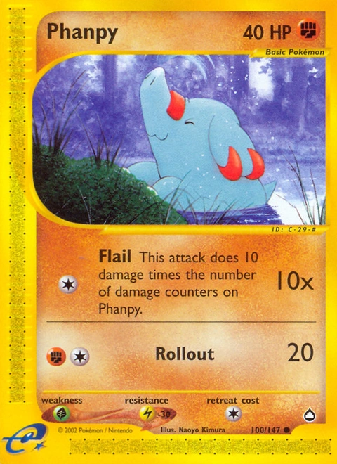 Phanpy Pokémon card from Aquapolis, number 100 (Standard print)