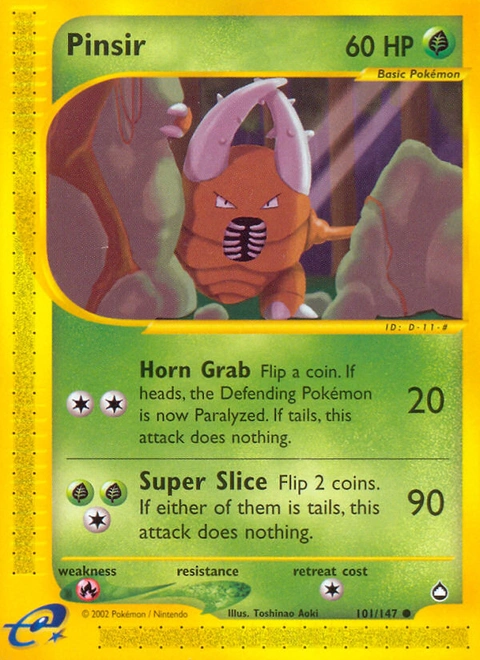 Pinsir Pokémon card from Aquapolis, number 101 (Standard print)