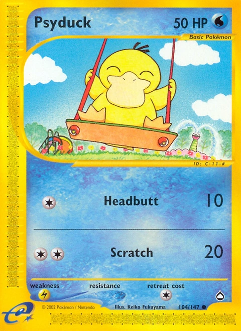 Psyduck Pokémon card from Aquapolis, number 104 (Standard print)
