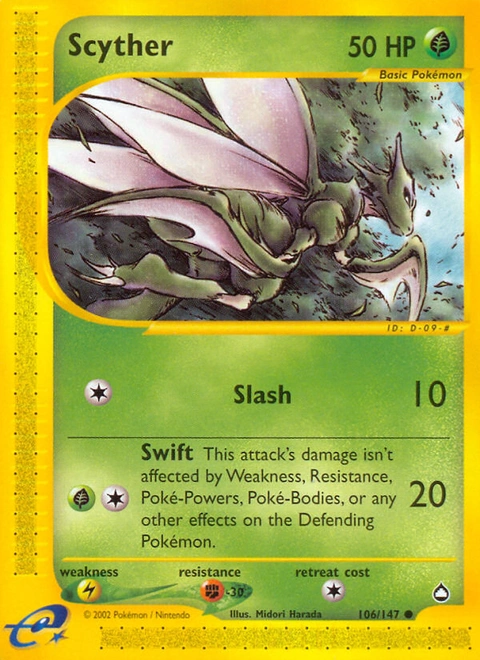Scyther Pokémon card from Aquapolis, number 106 (Standard print)