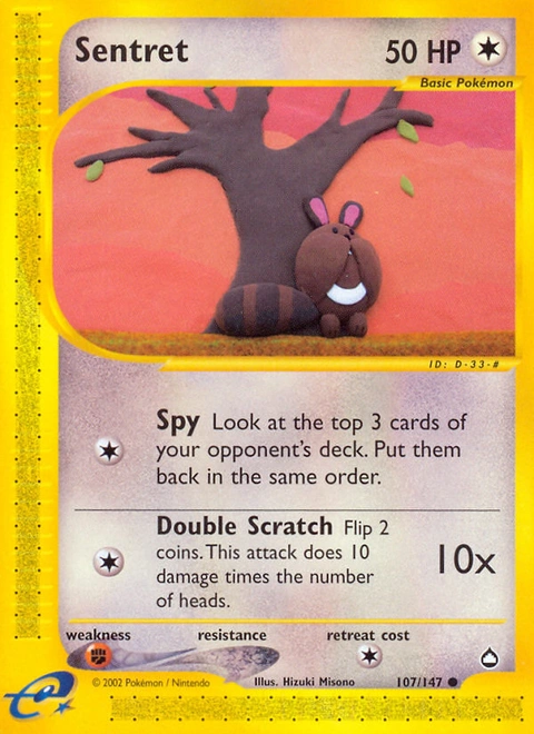 Sentret Pokémon card from Aquapolis, number 107 (Standard print)
