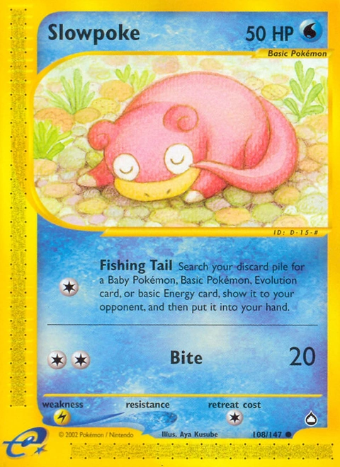Slowpoke Pokémon card from Aquapolis, number 108 (Standard print)