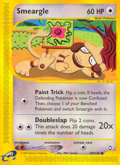 Smeargle Pokémon card from Aquapolis, number 109 (Standard print)