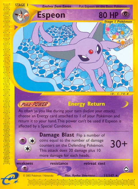 Espeon Pokémon card from Aquapolis, number 11 (Standard print)