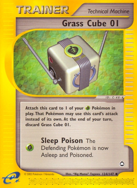 Grass Cube 01 Pokémon card from Aquapolis, number 124 (Standard print)