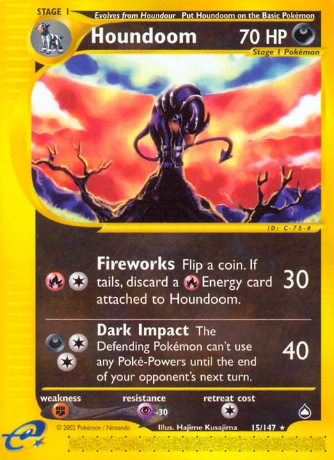 Houndoom Pokémon card from Aquapolis, number 15 (Standard print)