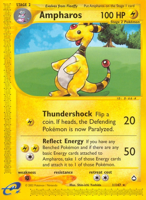 Ampharos Pokémon card from Aquapolis, number 1 (Standard print)