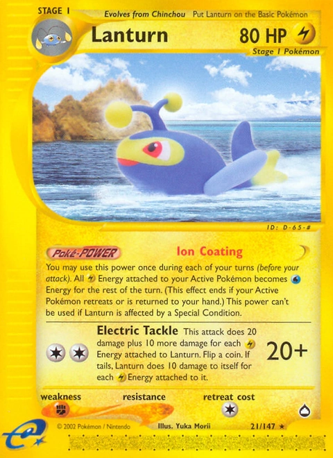 Lanturn Pokémon card from Aquapolis, number 21 (Standard print)