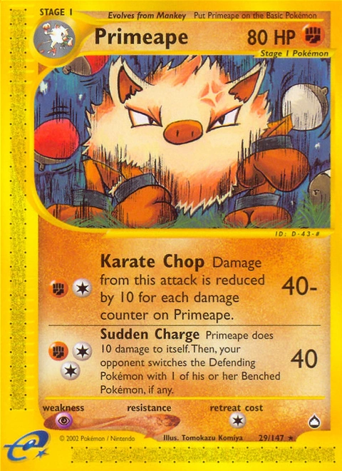 Primeape Pokémon card from Aquapolis, number 29 (Standard print)