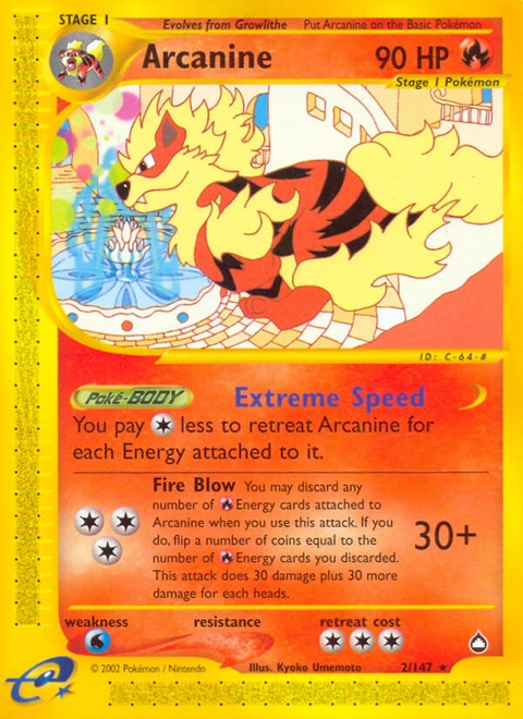 Arcanine Pokémon card from Aquapolis, number 2 (Standard print)