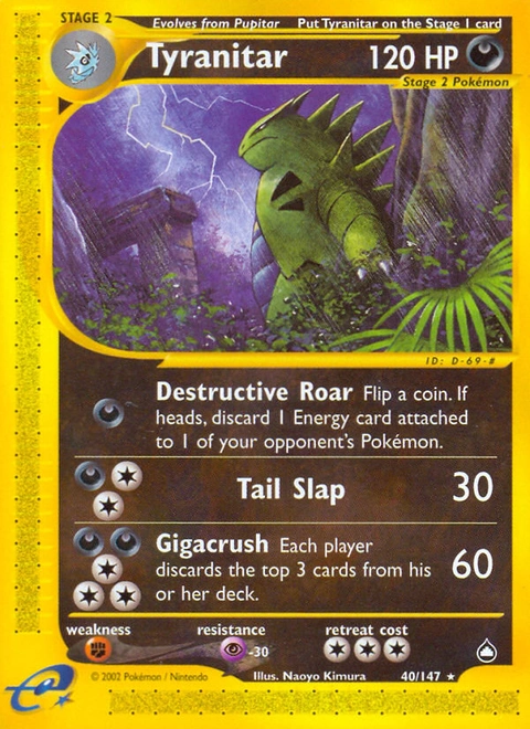 Tyranitar Pokémon card from Aquapolis, number 40 (Standard print)