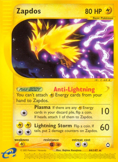 Zapdos Pokémon card from Aquapolis, number 44 (Standard print)