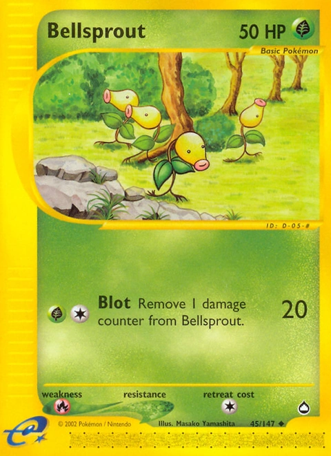 Bellsprout Pokémon card from Aquapolis, number 45 (Standard print)