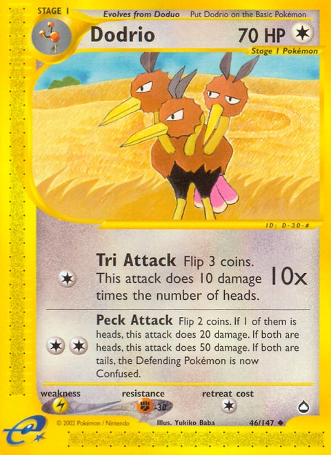 Dodrio Pokémon card from Aquapolis, number 46 (Standard print)
