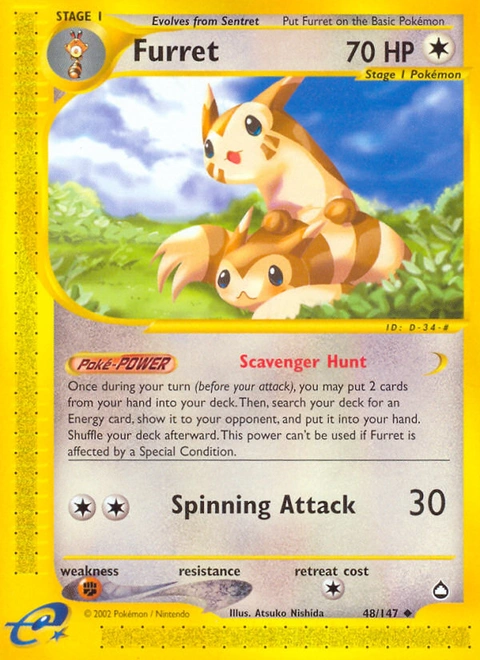 Furret Pokémon card from Aquapolis, number 48 (Standard print)