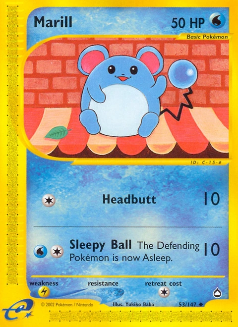 Marill Pokémon card from Aquapolis, number 53 (Standard print)