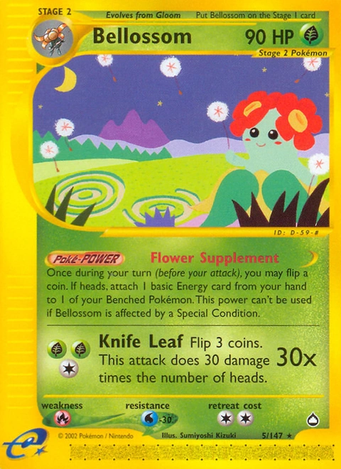 Bellossom Pokémon card from Aquapolis, number 5 (Standard print)