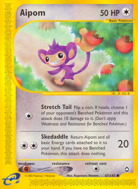 Aipom Pokémon card from Aquapolis, number 67 (Standard print)