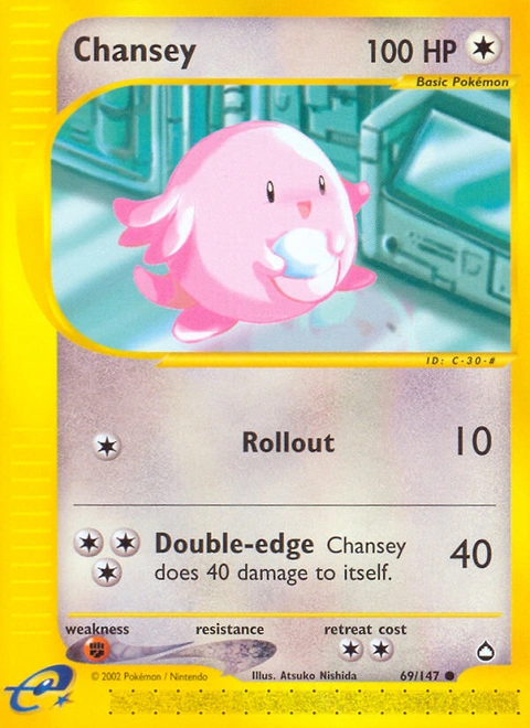 Chansey Pokémon card from Aquapolis, number 69 (Standard print)