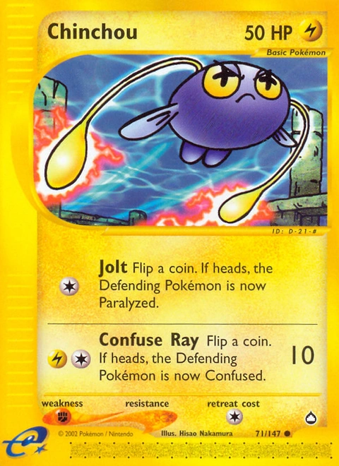 Chinchou Pokémon card from Aquapolis, number 71 (Standard print)