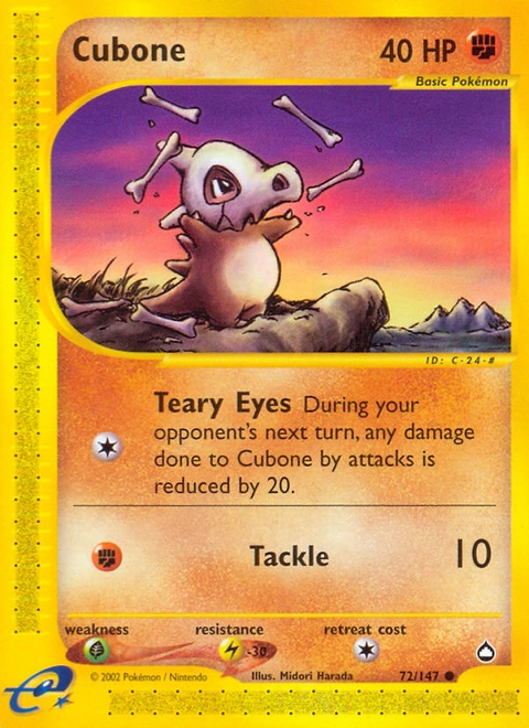Cubone Pokémon card from Aquapolis, number 72 (Standard print)
