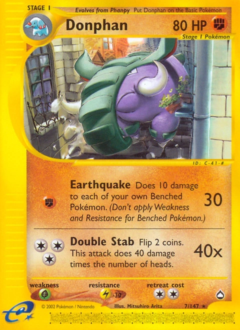 Donphan Pokémon card from Aquapolis, number 7 (Standard print)