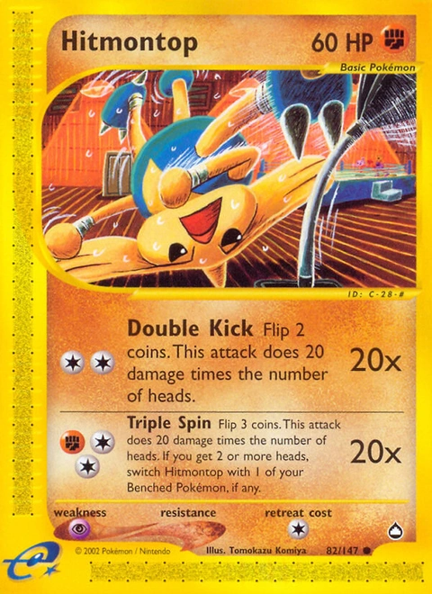 Hitmontop Pokémon card from Aquapolis, number 82 (Standard print)