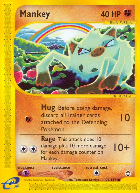 Mankey Pokémon card from Aquapolis, number 92 (Standard print)