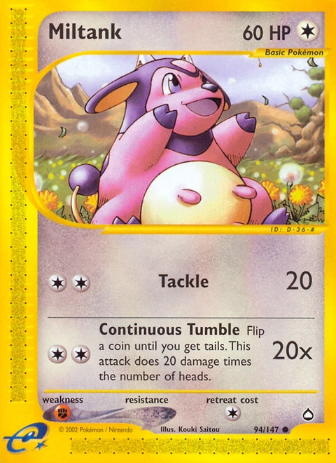 Miltank Pokémon card from Aquapolis, number 94 (Standard print)