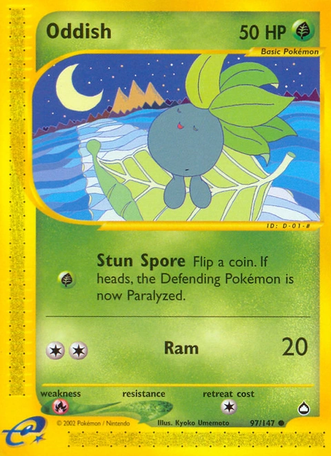 Oddish Pokémon card from Aquapolis, number 97 (Standard print)