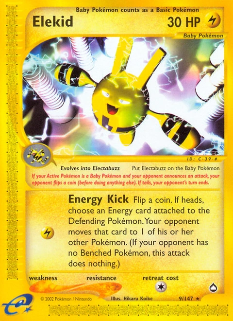 Elekid Pokémon card from Aquapolis, number 9 (Standard print)