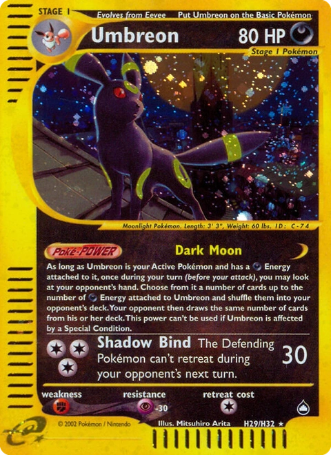 Umbreon Pokémon card from Aquapolis, number H29 (Standard print)