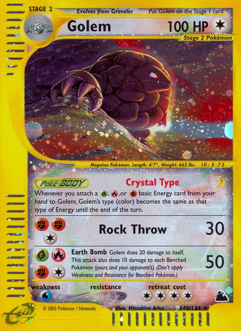 Golem Pokémon card from Skyridge, number 148 (Holo print)