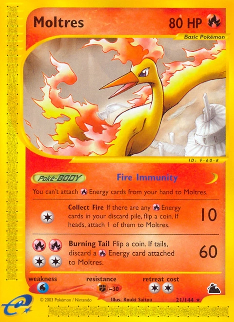 Moltres Pokémon card from Skyridge, number 21 (Standard print)