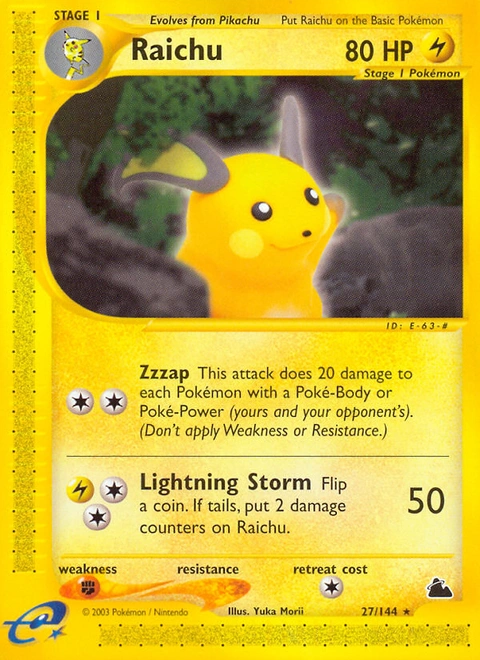 Raichu Pokémon card from Skyridge, number 27 (Standard print)