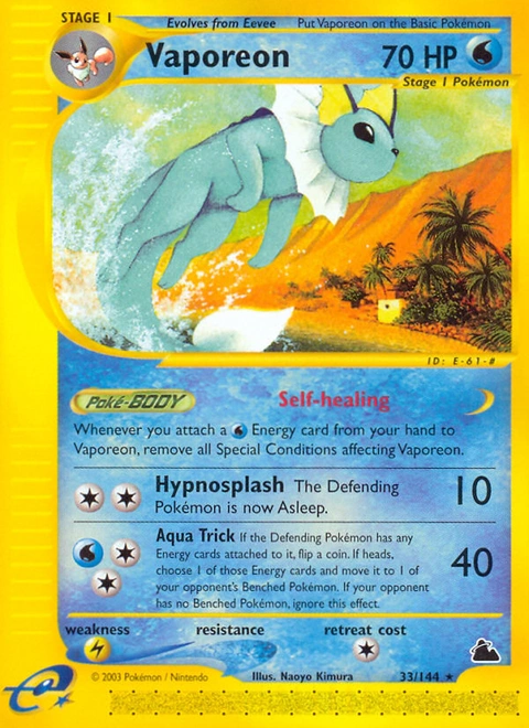 Vaporeon Pokémon card from Skyridge, number 33 (Standard print)