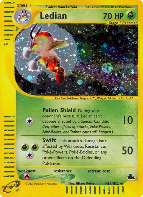 Ledian Pokémon card from Skyridge, number H14 (Holo print)