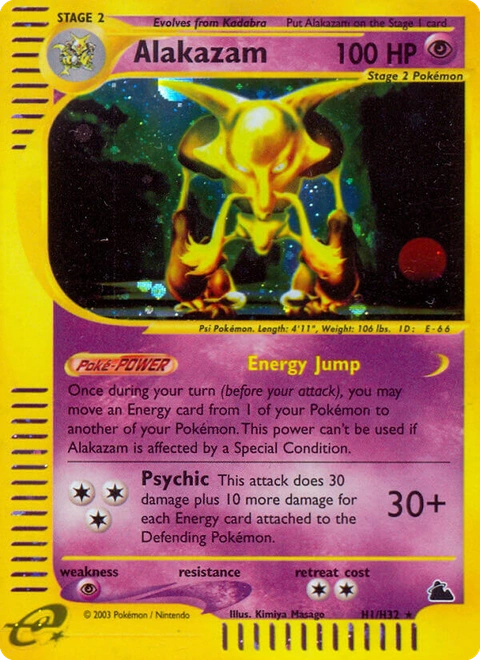 Alakazam Pokémon card from Skyridge, number H1 (Holo print)