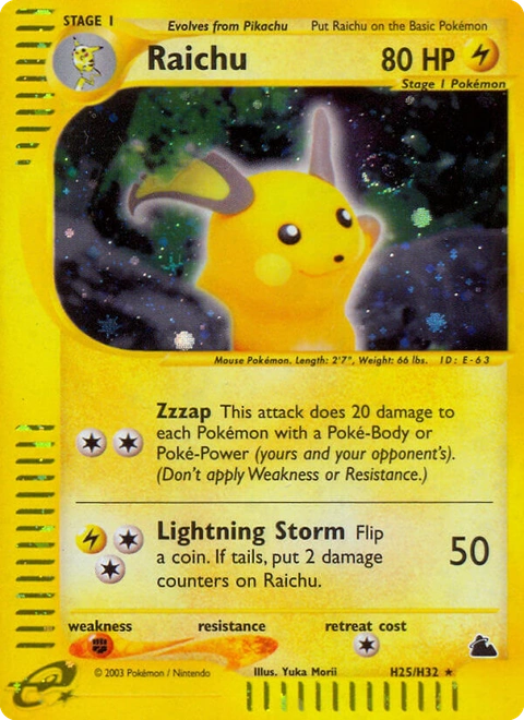 Raichu Pokémon card from Skyridge, number H25 (Holo print)
