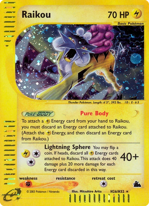 Raikou Pokémon card from Skyridge, number H26 (Holo print)