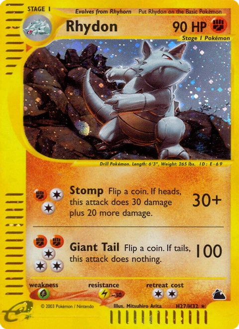 Rhydon Pokémon card from Skyridge, number H27 (Holo print)