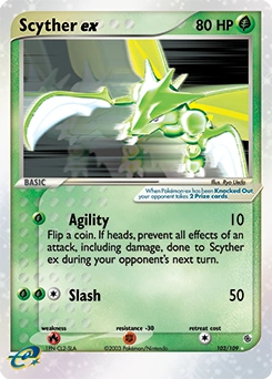 Scyther ex Pokémon card, number 102